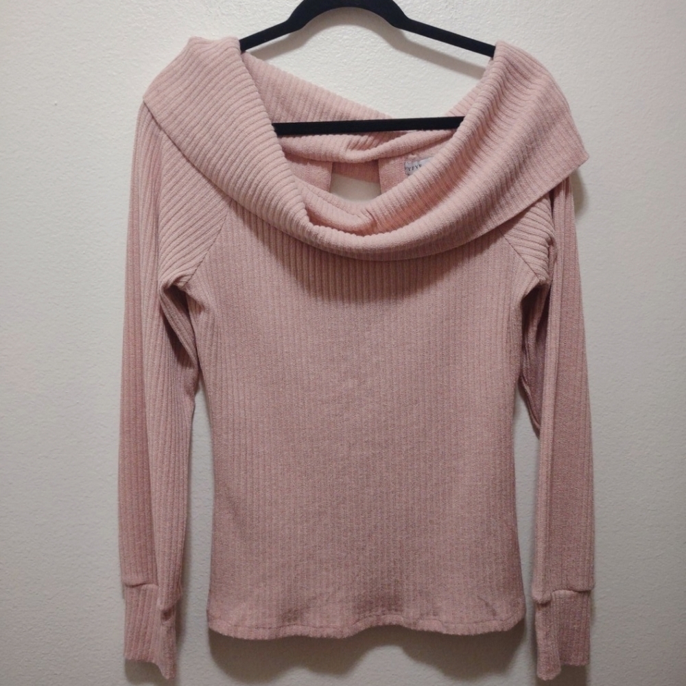 HYFVE Blush Pink Off the Shoulder Ribbed Lace Up Back Sweater L